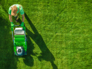 Man mowing lawn in Dallas, TX