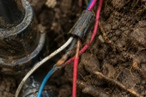 Close up of damaged sprinkler wiring