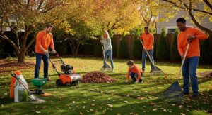 fall lawn care, family yardwork, autumn checklist