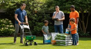 lawn fertilization schedule, family lawn care, backyard maintenance