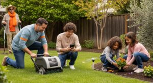 modern lawn care, family yard, sustainable landscaping