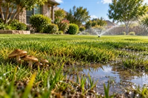 Overwatered lawn in Dallas, TX