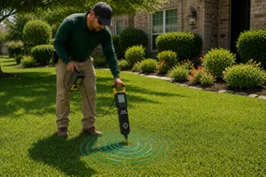 Lawn care specialist using valve locator